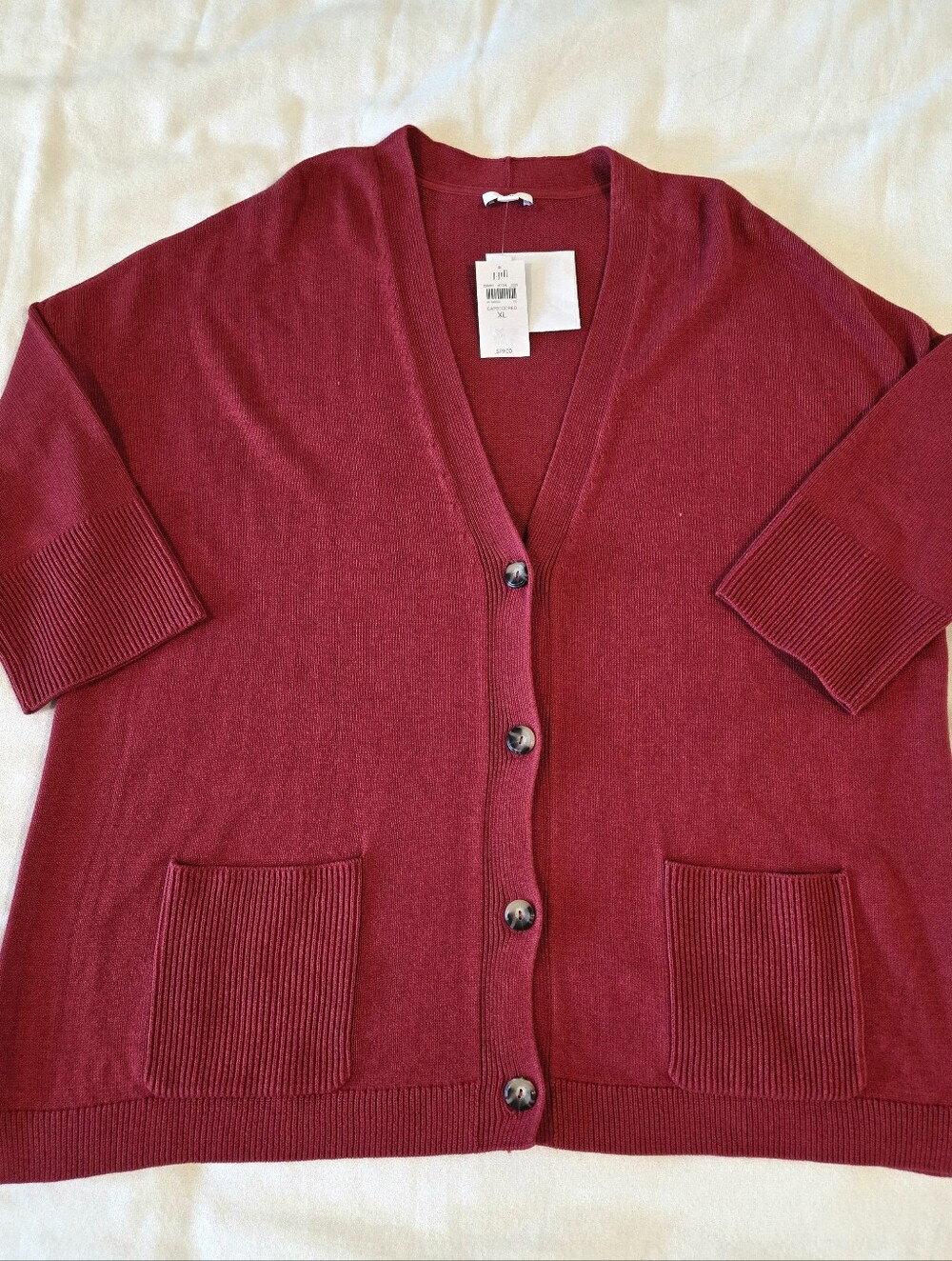 J Jill V Neck Cardigan Sweater Button Down 3/4 Sleeve Size XL Cape Cod Red